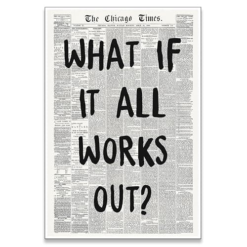 zphvaqd Trendy Newspaper Canvas Wall Art,What If It All Works Out Print,Black and White Poster,Fashion Home Decor for Bathroom Teen Room 12 x 16 in Unframed - Image 1