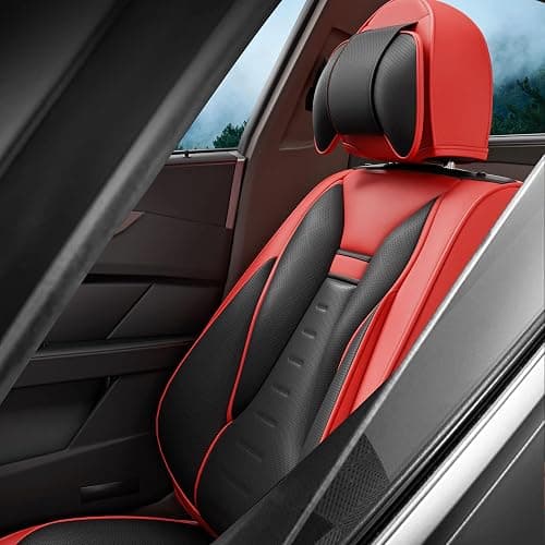 SLARY 5PCS Angel Wings Front and Back Car Seat Covers Auto Interior Accessories with Water Proof Nappa Leather for Cars SUV Pick-up Truck Universal Comfortable and Breathable (Full Set, Martha Red) thumbnail 5