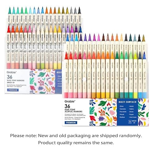 Grabie 72 Colors Acrylic Paint Markers, Soft Brush Tip Acrylic Markers Set, Water Based Acrylic Markers for Wood, Fabric, Canvas, Glass, Stone, Rock Painting and DIY Crafts Art Supplies, Set of 36 thumbnail 4