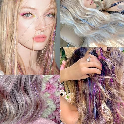 Hair Tinsel, Hair Tinsel Kit for Girls 9600 Strands Fairy Tinsel Hair Extensions Holographic Hair Tinsel Heat Resistant Colored Hair Glitter Christmas Party Festival (Dazzling Colors Series) thumbnail 5