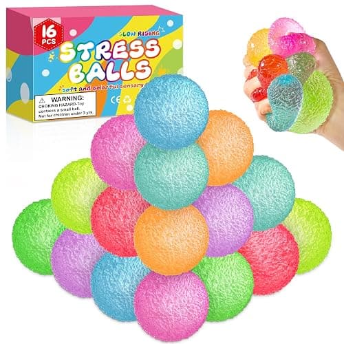 16 Pack Slow Rising Squishy Stress Balls，Textured Memory Soft Stress Ball | Squish Squeeze Toys for Adults Ball, Gumdrop Squishy Toys Bulk for Party Favors Gifts, Desk Toy and Prize - Image 1