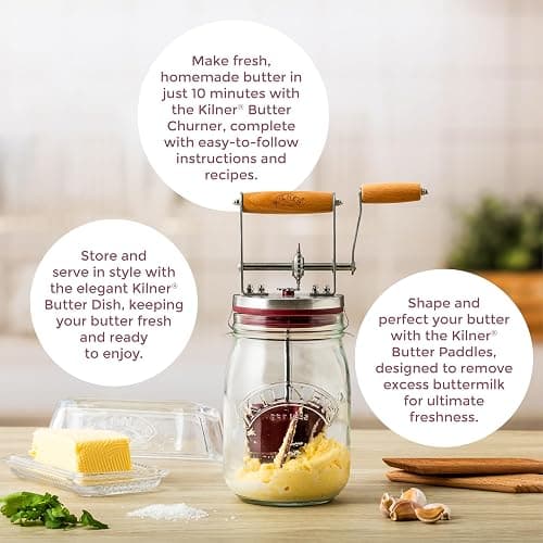 Kilner Vintage Glass Butter Churn; Delicious Homemade Butter in as Little as Ten Minutes; Large 34-Fluid Ounce Capacity Butter Churner, 1 EA thumbnail 6