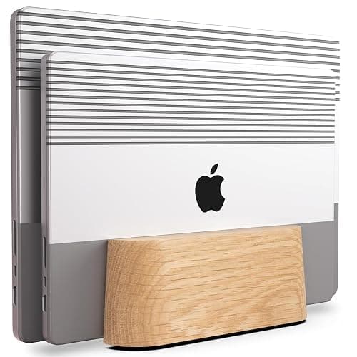 COREMINDED Adjustable Dual Vertical Laptop Stand for Desk, Wooden Laptop Holder, MacBook Pro Stand, Wood Mac Air Dock - Image 1