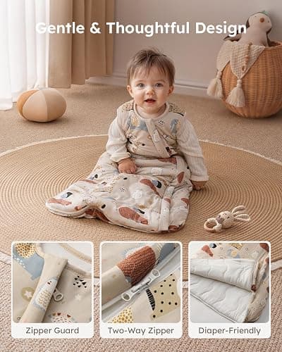 Yoofoss Rayon Made from Bamboo Baby Sleep Sack 6-12 Months TOG 1.0 Baby Wearable Blanket, Super Soft Infant Toddler Sleeping Sack 2-Way Zipper, Animals & Balloons thumbnail 4