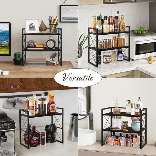 YINMIT Desktop Shelf Organizer, 2 Tier Office Shelves, Wood Desk Organizer Storage Rack and Freestanding Display Shelf for Office, Dormitory, Home(Black) thumbnail 7