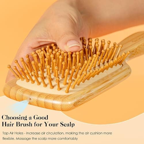 GAINWELL Bamboo Hair Brush for Hair Growth, Natural Bamboo Bristles Detangling Square Wooden Paddle Hairbrush for Massaging Scalp, for Women Men and Kids, for All Hair Types, with Ergonomic Handle thumbnail 2