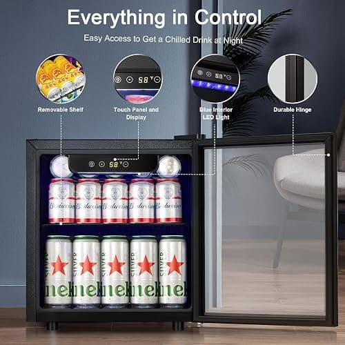 Antarctic Star Mini Fridge Cooler - 12 Bottle 48 Can Beverage Refrigerator Glass Door for Drinks or Beer Wine –Small Drink Dispenser for Home, Office or Bar, Electronic Temperature Control，1.3cu.ft. thumbnail 5