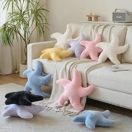 PLAYSKY Starfish Pillow, Cute Decorative Pillows for Couch Bed, Aesthetic Room Decor Accent Pillow Plush with Soft Faux Rabbit Fur for Bedroom Living Room (Ivory White, 14.9 Inches) thumbnail 7