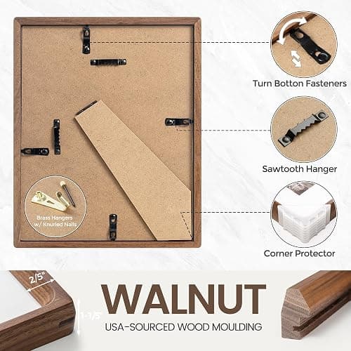 8x10 Picture Frame, USA-Sourced Natural Walnut Wood Photo Frame with Tempered Glass, Handcrafted Rounded Corner 8 x 10 Wooden Frame Matted to 5x7 Photos, Wall or Tabletop Display thumbnail 6