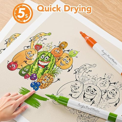 WELLOKB Acrylic Paint Markers, 80 Colors Acrylic Markers, Dual Tip Fabric Paint Pens for Rocks, Wood, Glass Painting, Coloring Books,Paper, DIY Crafts Art Supplies for Adult, Strong Coverage thumbnail 6