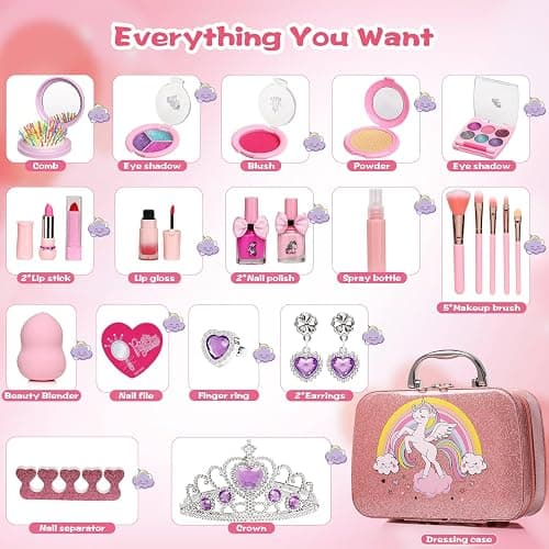 DCMAMA Washable Non-Toxic Kids Makeup Kit for Girls- Real Makeup Sets for Girl 5-8,Princess Toys Cosmetics Set with Mirror,Perfect for 3 4 5 6 7 8 Year Old Girls Birthday thumbnail 5