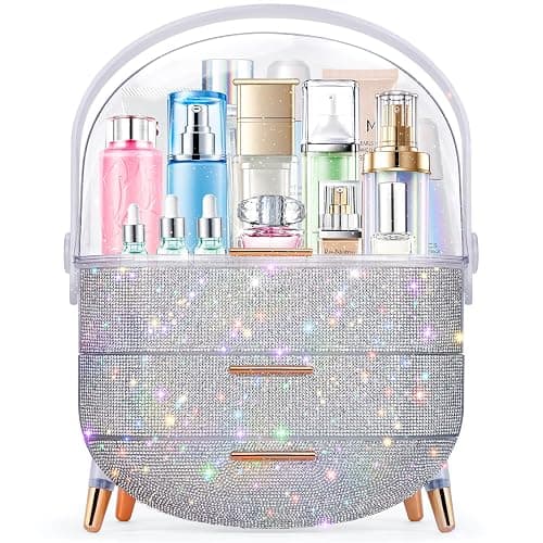 Ptesly Teen Girls Gift Makeup Organizer, Skincare & Jewelry Storage, Cosmetics Display Case, Makeup Holder, Bathroom Organizer (Bling Rhinestone) thumbnail 3