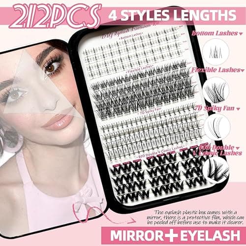 QUKLOGEN DIY Fluffy Lash Extension Kit 772Pcs D Curl 4 styles Individual Lash with Bottom Clusters Bond and Seal,Quick Glue Remover Tweezers Eyelash Brush Mini Applicator (LASH003) thumbnail 3
