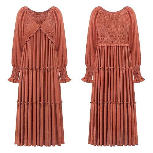 R.Vivimos Maxi Dress for Women Long Sleeve V Neck Empire Waist Layered Ruffle Boho Casual Flowy Long Dresses thumbnail 6