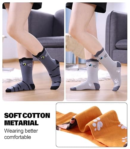 SDBING Womens Cat Socks Cute Gifts Animal Soft Breathable Thin Cotton Casual Crew Socks 5 Pairs thumbnail 2