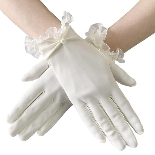 Gionforsy Floral Lace Gloves for Bridal Elegant Short Wrist Gloves for Wedding Opera Dinner Party - Image 1