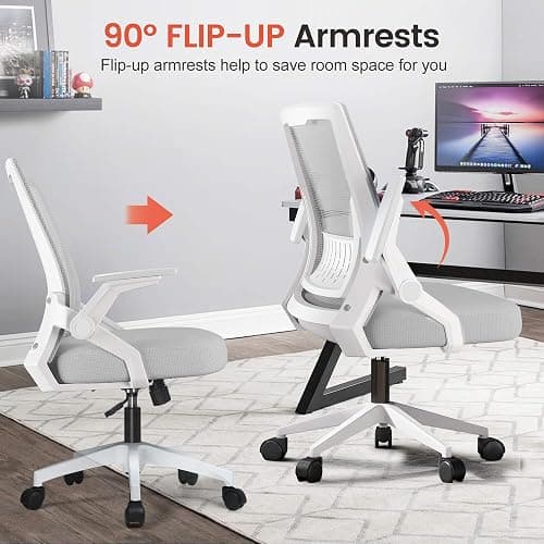 GTRACING Ergonomic Office Chair with Flip-up Armrests Executive Computer Chair for Home Office, Breathable Mesh & Comfy Lumbar Support, Wide Seat Gray thumbnail 3