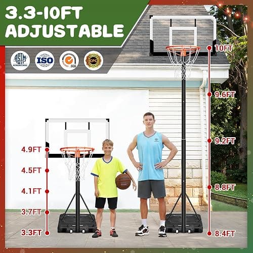 WIN.MAX Basketball Hoop Outdoor 3.3-10ft Adjustable Height, 40inch Backboard with Shatterproof Backboard and Larger Base, Portable Basketball Hoop Goal System Youth/Adults in Backyard/Driveway thumbnail 4