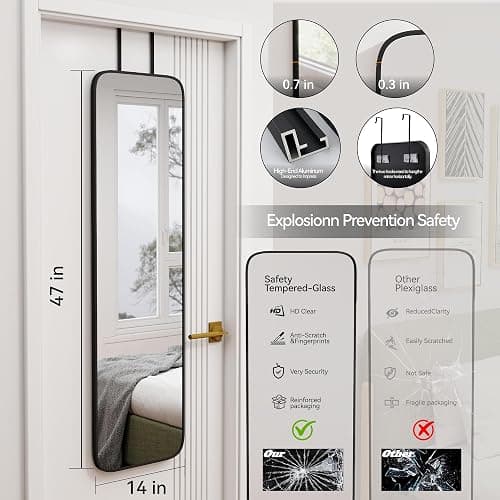 SCWF-GZ 47x14 Mirror Rectangle Full Body Length Door Hanging Wall Mounted Metal Aluminum Alloy Frame Dressing Make-up Mirrors for Entryway Bedroom Bathroom Living Room 47 14 inch Black thumbnail 3