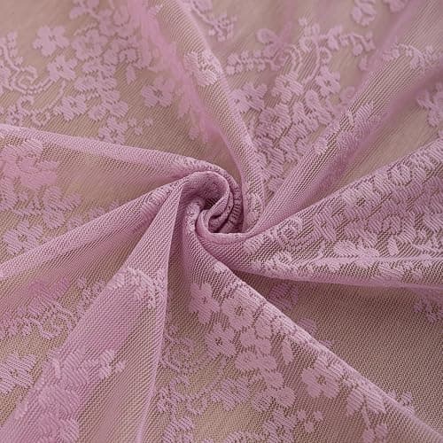 YJ YANJUN Vintage Lace Curtains 63 Inch Length-Victorian Floral Pattern Lilac Sheer Curtain Panels for Living Room Bedroom,Light Filtering, Cute Girls Drapes 2 Panels 52W x 63L Purple Blush thumbnail 6