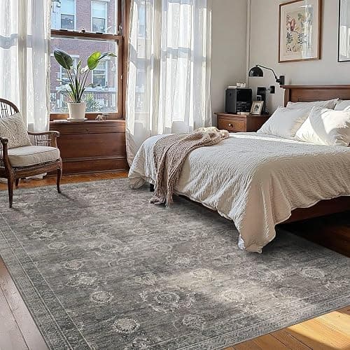 Rugxara Area Rugs 5x7 for Living Room Bedroom, Grey Washable Rug, Vintage Retro Boho Rug, Non Slip & Low Pile Faux Wool Thin Carpet for Indoor Dining Room, Dorm and Kids Room(Taupe/Grey 5x7ft) thumbnail 3