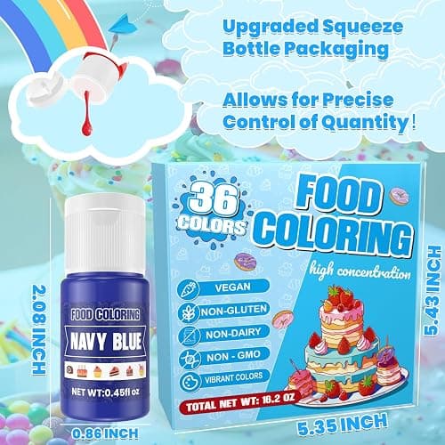 Food Coloring - 36 Colors Liquid Food Dye Set, Concentration Food Color for Cake Decorating, Baking, Easter Egg, Icing, Fondant, Cooking, Slime Making Kit and DIY Crafts - 0.45oz/Bottles thumbnail 7