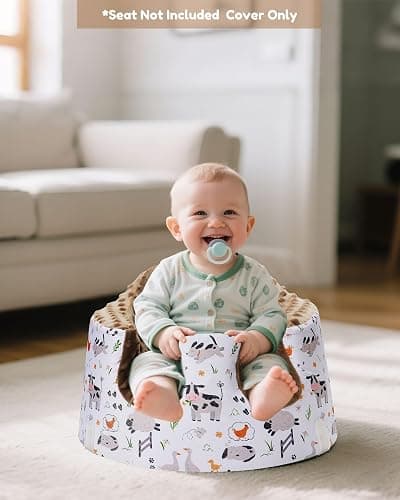 BOMOLOUR Seat Cover Compatible with Bumbo and Nuby Seat, Removable Breathable Baby Floor Seat Cover for Boys and Girls, Seat Not Included (Brown Farm) thumbnail 7