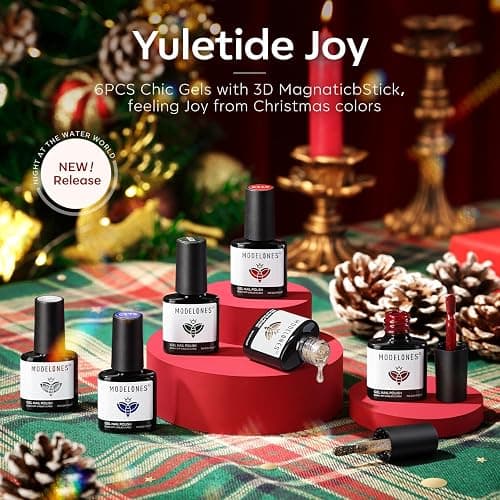modelones Christmas Gel Nail Polish Set, Winter Cat Eye Red Dark Green Blue Glitter Gold Silver Gel Polish Kit Soak Off Nail Art Manicure Home Gift for Women Girls thumbnail 5