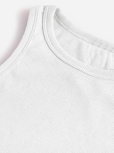 Milumia Girl's 2 Pack Ribbed Knit Sleeveless Round Neck Casual Baisc Crop Tank Top - 10 Years - A White and Pink thumbnail 4