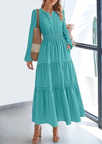 PRETTYGARDEN Women's 2025 Elegant Maxi Dresses Long Sleeve V Neck Flowy Pockets Casual Modest Dress Fall Fashion Clothes thumbnail 6