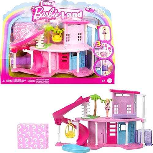 Barbie Mini BarbieLand Doll House Sets, Mini Dreamhouse with Surprise 1.5-inch Barbie Doll, Furniture & Accessories, Plus Elevator & Pool - Image 1