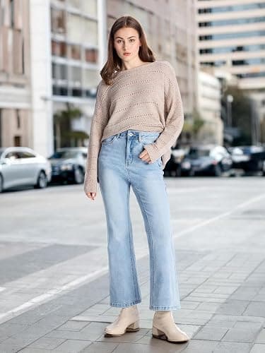 Prettyleaf Petite Women's 24"/26"/28"/30" Stretch Flare Jeans High Waisted Curvy Bootcut Denim Pants thumbnail 9