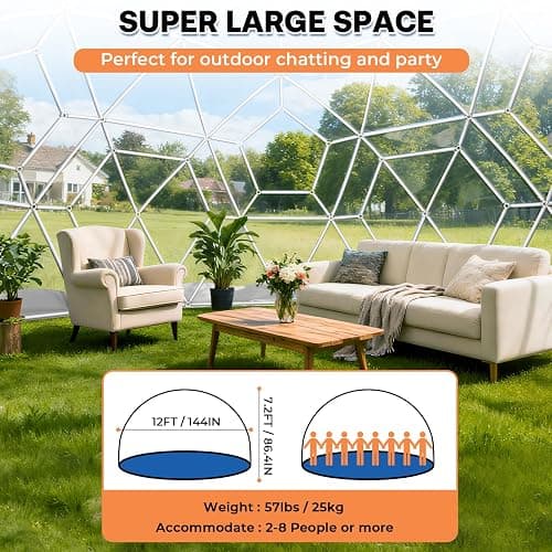 12 x 7.2 FT Garden Dome Tent, Outdoor TPU Greenhouse for 4-8 Person, Greenhouse Garden Tent with Window, Waterproof Clear Dome Tent Suitable for Camping, Party, Wedding, Christmas thumbnail 2