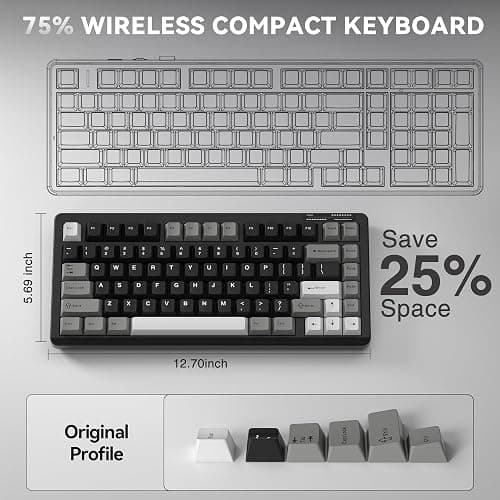 LINGBAO K75 Wireless Mechanical Gaming Keyboard 75%, 10000mAh Battery | Tri-Mode Wireless Gaming Keyboard, Rechargeable Mechanical Keyboard, RGB Gasket Hot-Swappable Creamy Switch, Custom Driver thumbnail 7
