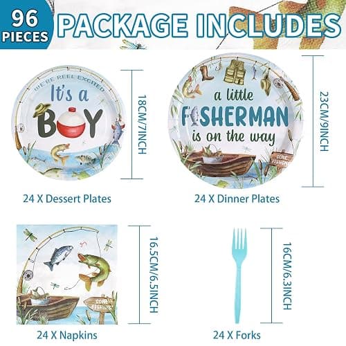 96 Pcs Fishing Baby Shower Party Decorations for Boy Gone Fishing Plates and Napkins A Little Fisherman is on The Way Party Decorations for Boys O Fishally 1st Birthday Favors Serves 24 thumbnail 3