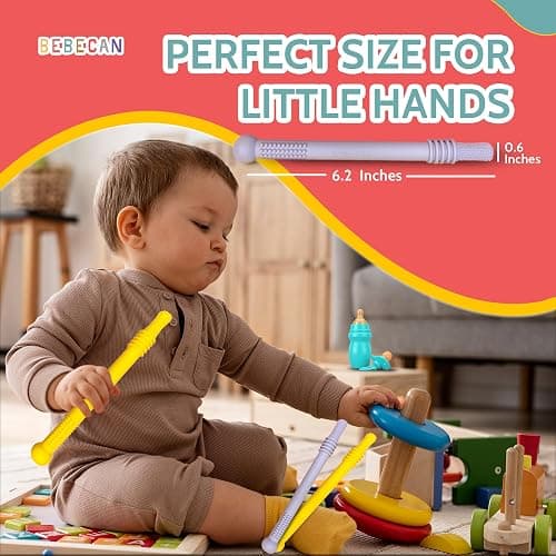 Bebecan Teething Sticks for Babies 0-36 Months – Super Soft Silicone Teething Aids, Infant Oral Soothing Relief, Multicolor 6-Pack thumbnail 8