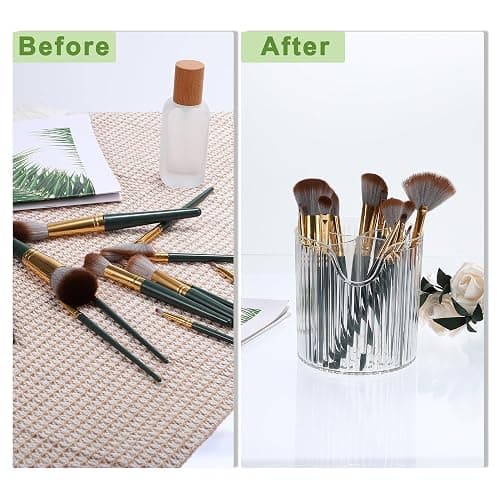 VOCOSTE Makeup Brush Cup, Makeup Organizer, 4 Slot Makeup Brush Holder, Cosmetics Storage Cup, for Vanity for Desktop, for Bathroom Countertops, Clear White thumbnail 5
