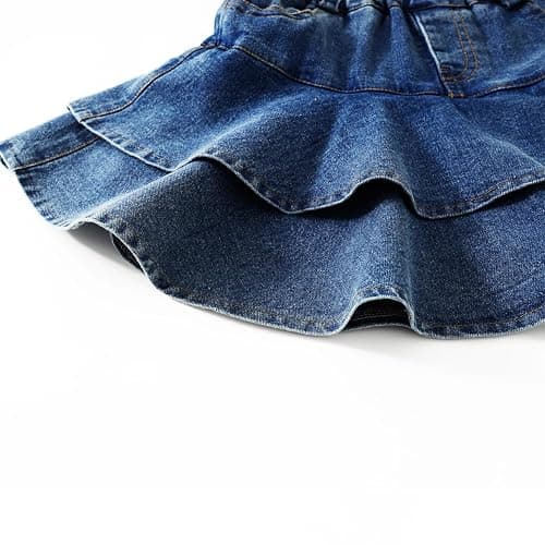 ToeJusty Little Girl's Denim Ruffle Skirts Mini Flared Pleated Toddler Jean Skorts with Shorts Underneath 3-14 Years thumbnail 6
