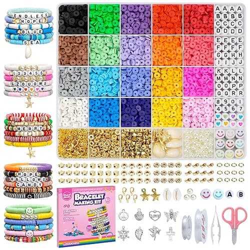 LZOUOWO 5300 Clay Beads Bracelet Making Aesthetic Kit, Polymer Heishi Preppy Letter Beads for Friendship Bracelet, Pearl Disc Beads Charms for Jewelry Making, DIY Creative Gift for Girls 8-12 Teens - Image 1