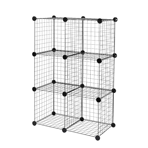 Amazon Basics Cube Wire Grid Stackable Storage Shelves, 6-Cube, 12.6"D x 26"W x 38"H, Black - Image 1