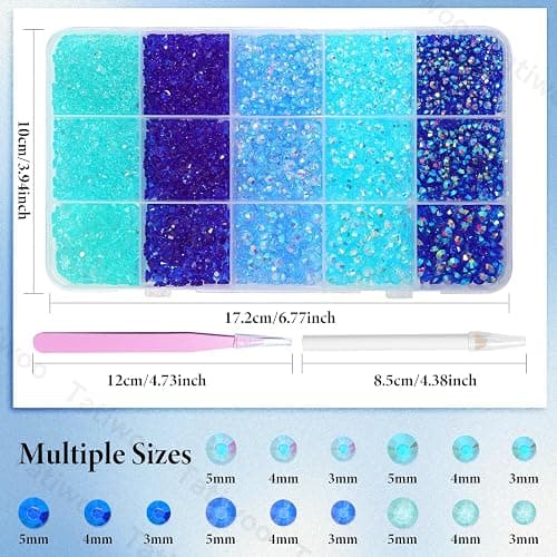 15000Pcs Resin Jelly Rhinestones for Bedazzling, Mixed Size 3/4/5 mm Flatback Gems for Crafting, Blue Jelly Rhinestones Bedazzler Kit for Book Crafts Clothing Shoes Nail Art Makeup thumbnail 2