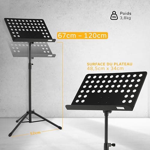GEWA Pupitre d'orchestre - Métal - pliable - Plateau perforé et amovible - ABS et connexion prismatique - Hauteur 67-120 cm - Poids 3,8 kg - noir thumbnail 4