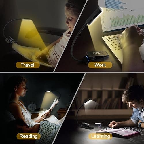 Gritin 9 LED Rechargeable Book Light for Reading in Bed - Eye Caring 3 Color Temperatures,Stepless Dimming Brightness,80 Hrs Runtime Small Lightweight Clip On Book Reading Light for Studying - Black thumbnail 7