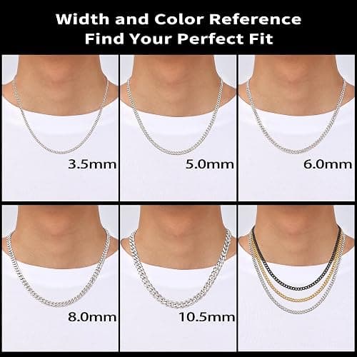 Fiusem 3.5mm Cuban Link Chains for Men, Silver Tone/Black/14K Gold Plated Stainless Steel Necklace Chain, Mens Necklace 16, 18, 20, 22, 24, 26, 28 Inch thumbnail 6