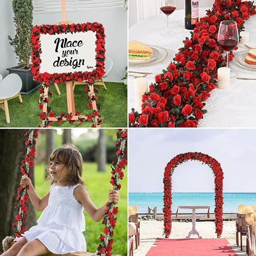 MARTINE MALL Rose Flower Garland, 5 Strands 41Ft Vines for Room Decor, Red Rose Floral Garland for Birthday, Wedding & Party thumbnail 9