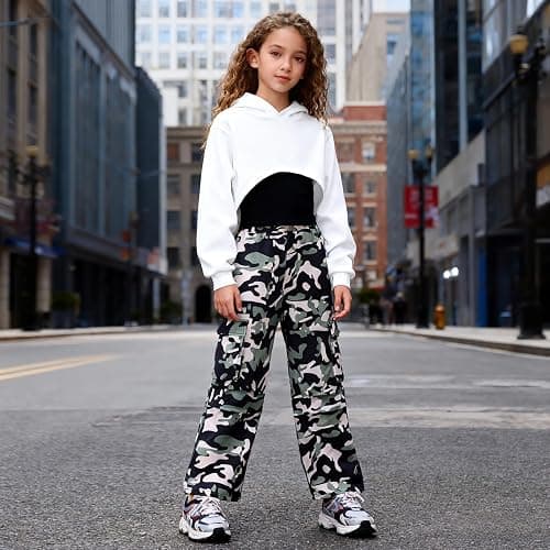 Voxikodex Girls Cute Clothes 3 Piece Cropped Hoodie + Cami Top + Cargo Pants Winter Spring Outfits for Teen Girls Size 7-14Y thumbnail 3