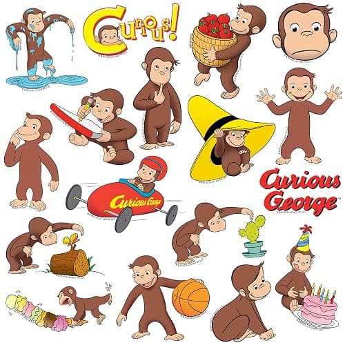 Curious George Character 50ct Vinyl Large Deluxe Stickers Variety Pack - Laptop, Water Bottle, Scrapbooking, Tablet, Skateboard, Indoor/Outdoor - 50 pack thumbnail 5