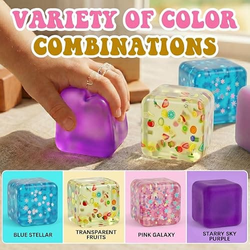 Stress Relief Squeeze Toys Set, 4 Pack Squishy Fidget Toys for Adults, Colorful Soft Sensory Toys for Anxiety Relief, Portable TPR Squeeze Toys for Focus & Relaxation thumbnail 6