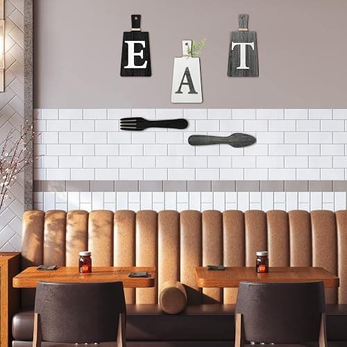 Jetec Cutting Board Eat Sign Set Hanging Art Kitchen Eat Sign Fork and Spoon Wall Decor Rustic Primitive Country Farmhouse Kitchen Decor for Home Decoration(Black, White, Gray) thumbnail 2