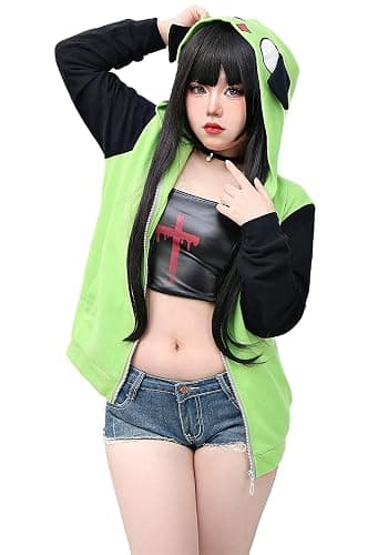 C-ZOFEK Cosplay Hoodie Jacket Mens Womens Green Coat with Ears for Christmas Costume thumbnail 2